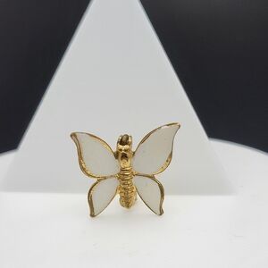 Vintage Gold and White Butterfly Sweet Brooch